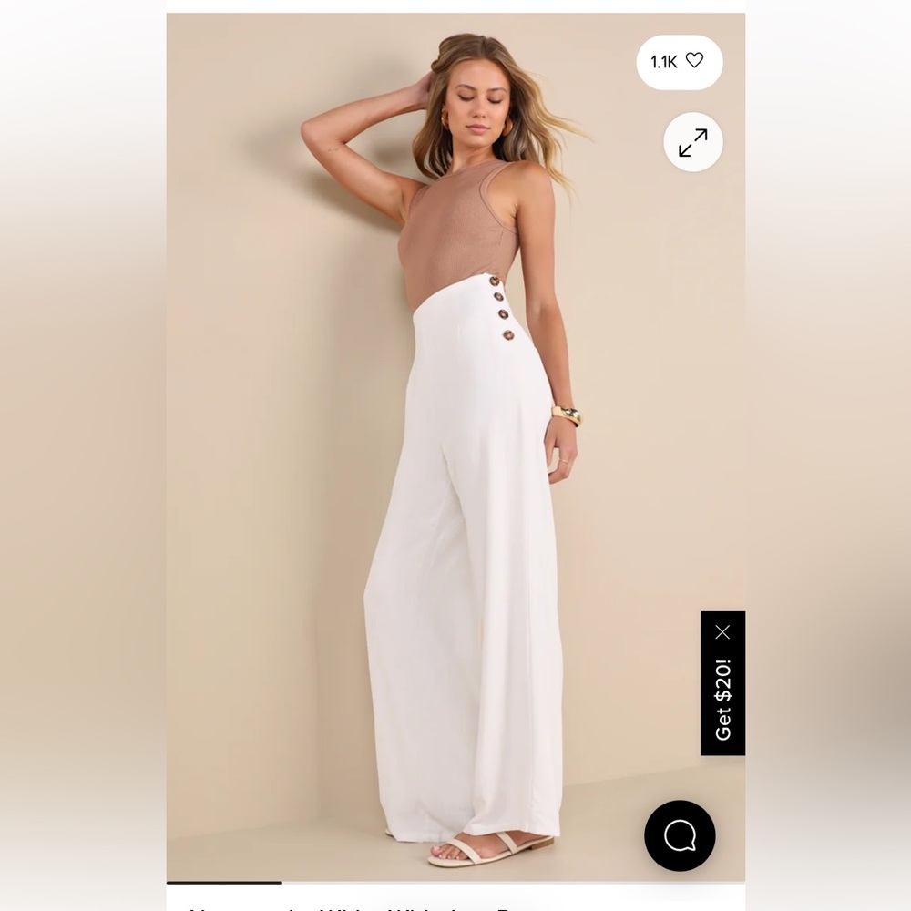 Wide Leg white pants with button detail